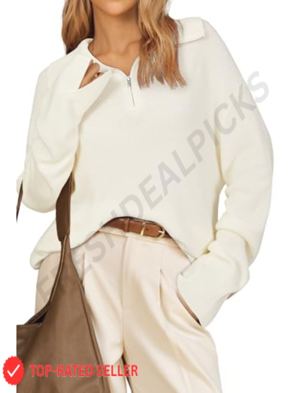 Wool Blend Oversized Quarter Zip Sweater Lapel Collar Loose Fit Fall Winter